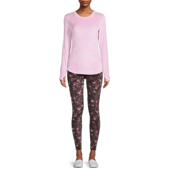 ClimateRight by Cuddl Duds Women's Stretch Luxe Velour Top and Leggings Base Layer Set, 2-Piece, sizes S to XXL
