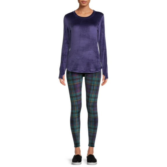 ClimateRight by Cuddl Duds Women's Stretch Luxe Velour Top and Leggings Base Layer Set, 2-Piece, sizes S to XXL