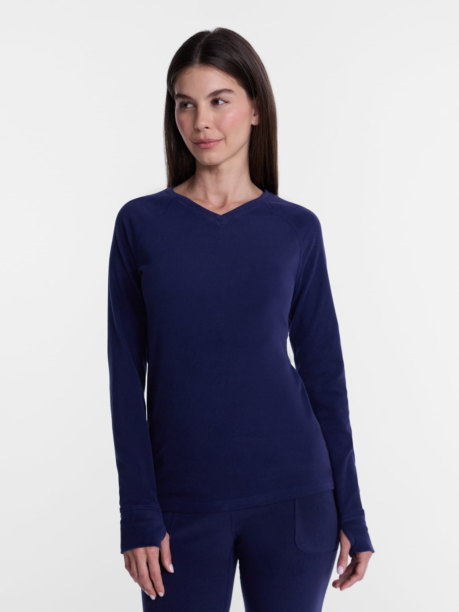 ClimateRight by Cuddl Duds Women’s Warmest Therma Suede Long Sleeve V Neck Thermal Base Layer Top, Sizes XS to 4X
