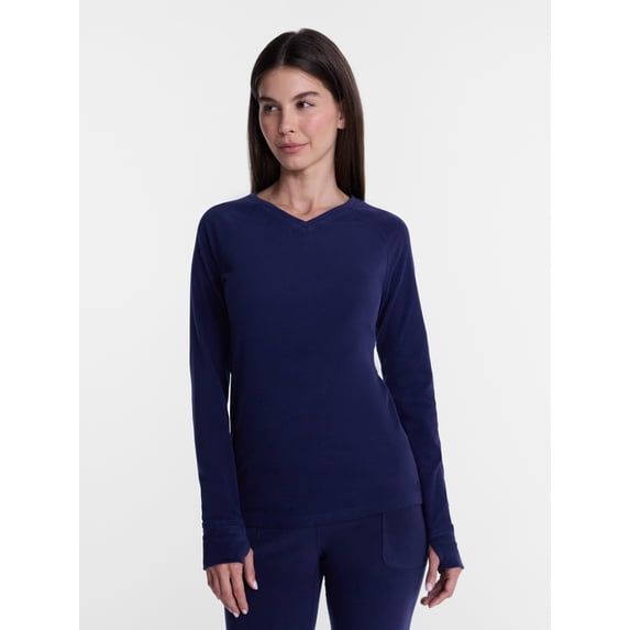 ClimateRight by Cuddl Duds Women’s Warmest Therma Suede Long Sleeve V Neck Thermal Base Layer Top, Sizes XS to 4X