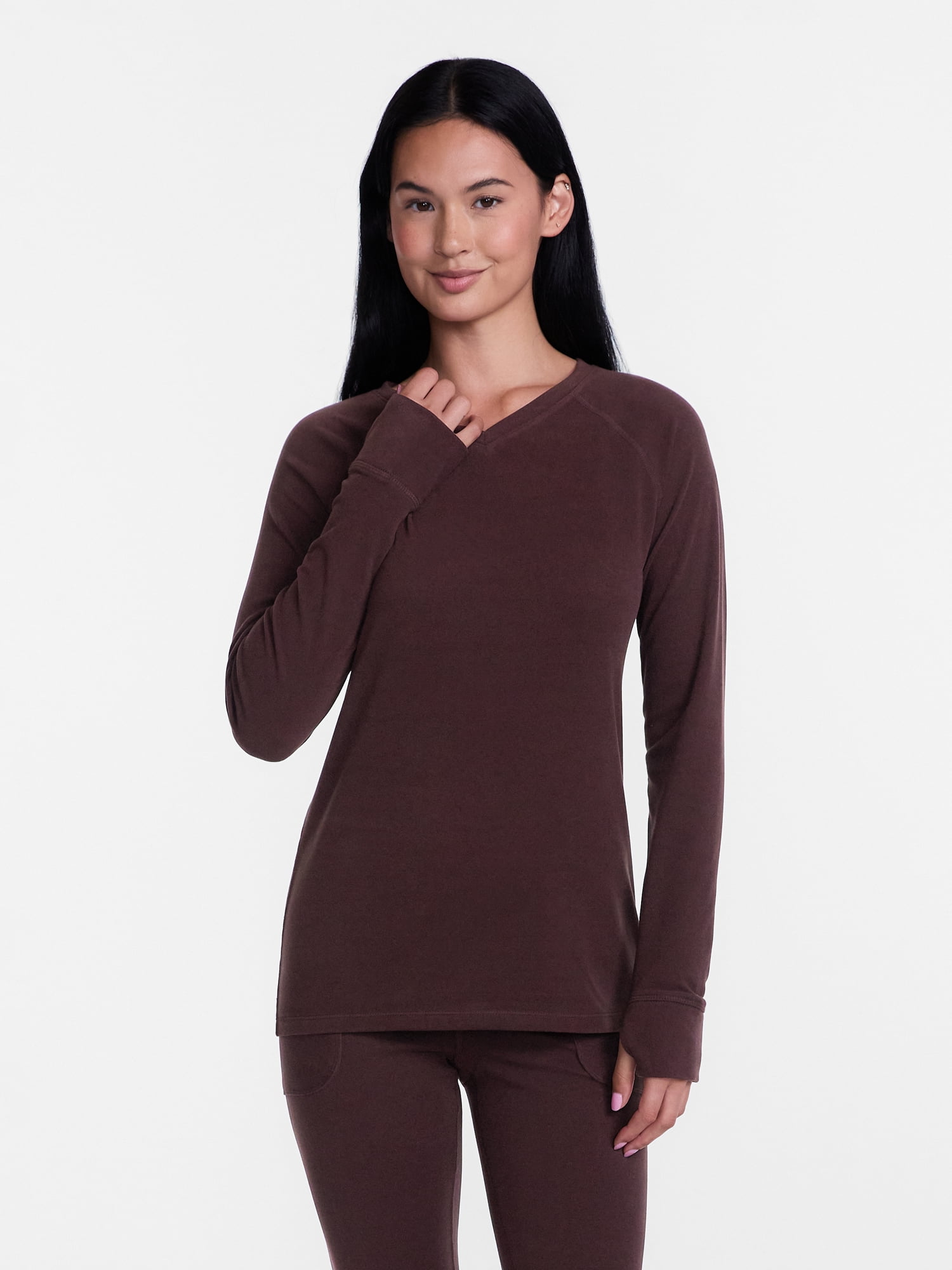 ClimateRight by Cuddl Duds Women’s Warmest Therma Suede Long Sleeve V Neck Thermal Base Layer Top, Sizes XS to 4X
