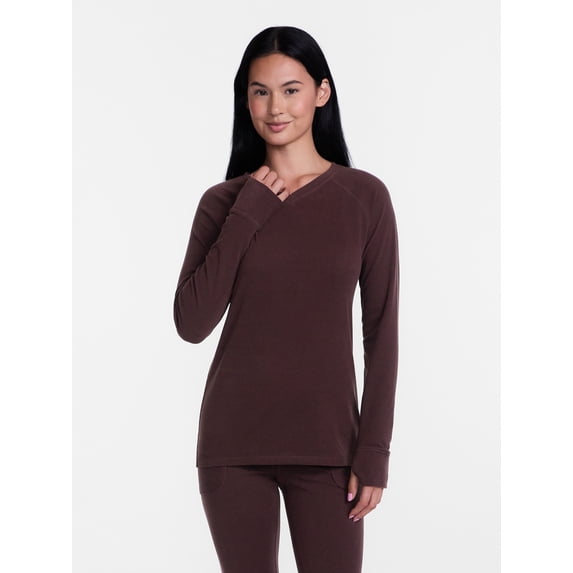 ClimateRight by Cuddl Duds Women’s Warmest Therma Suede Long Sleeve V Neck Thermal Base Layer Top, Sizes XS to 4X