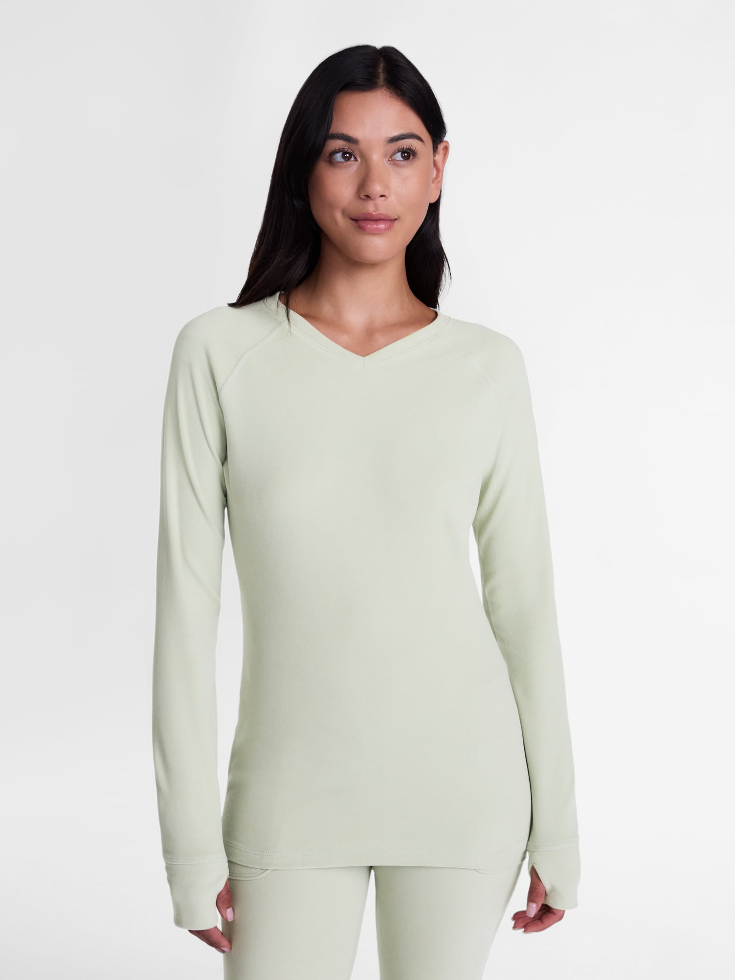 ClimateRight by Cuddl Duds Women’s Warmest Therma Suede Long Sleeve V Neck Thermal Base Layer Top, Sizes XS to 4X