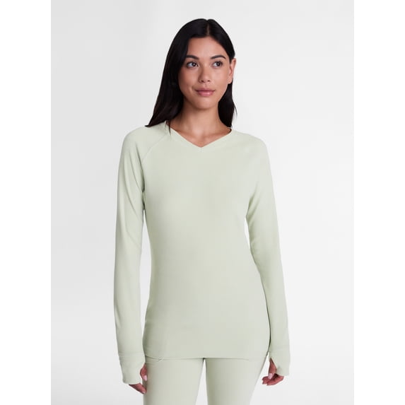 ClimateRight by Cuddl Duds Women’s Warmest Therma Suede Long Sleeve V Neck Thermal Base Layer Top, Sizes XS to 4X