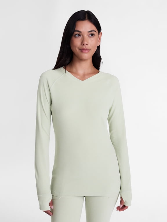 ClimateRight by Cuddl Duds Women’s Warmest Therma Suede Long Sleeve V Neck Thermal Base Layer Top, Sizes XS to 4X