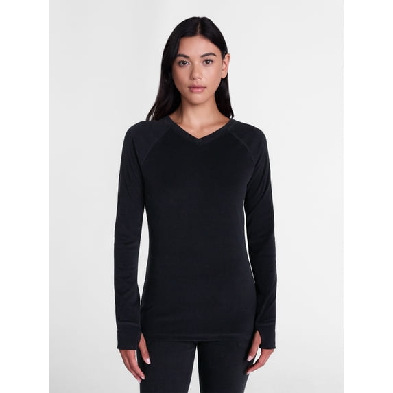 ClimateRight by Cuddl Duds Women’s Warmest Therma Suede Long Sleeve V Neck Thermal Base Layer Top, Sizes XS to 4X