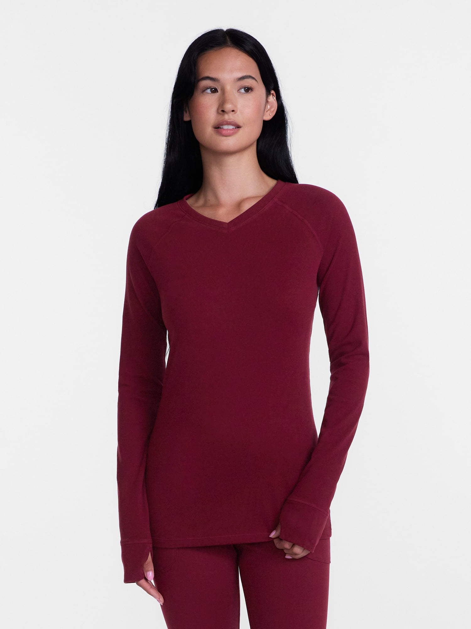 ClimateRight by Cuddl Duds Women’s Warmest Therma Suede Long Sleeve V Neck Thermal Base Layer Top, Sizes XS to 4X