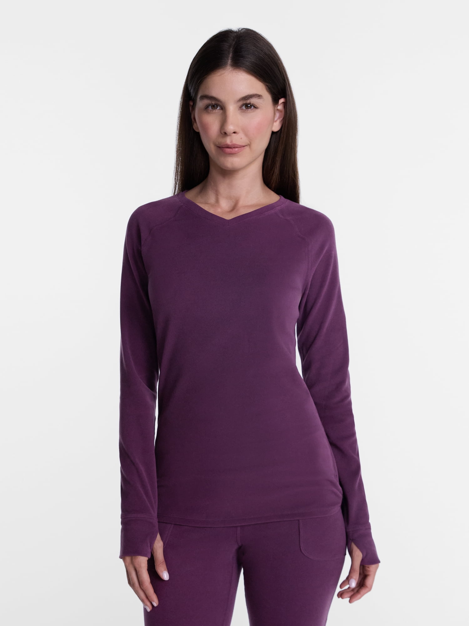 ClimateRight by Cuddl Duds Women’s Warmest Therma Suede Long Sleeve V Neck Thermal Base Layer Top, Sizes XS to 4X