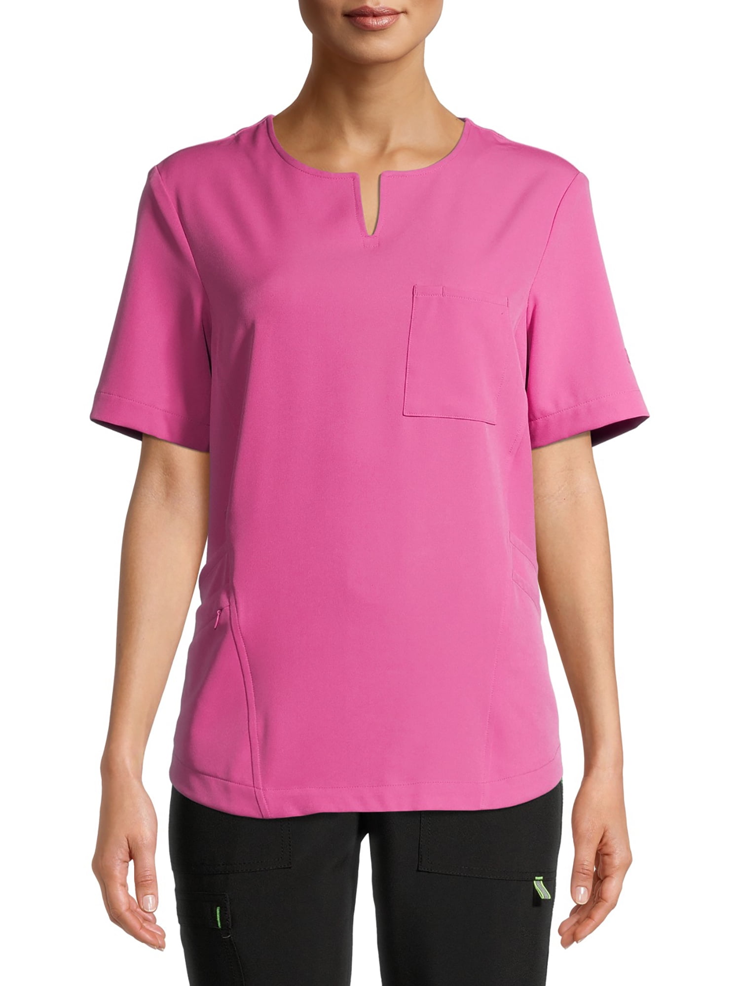 ClimateRight by Cuddl Duds Women's and Women's Plus Short Sleeve Stretch  Woven Scrub Top 