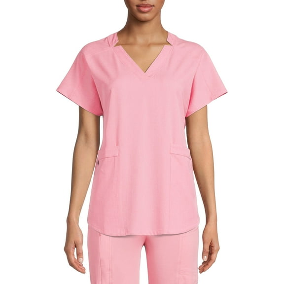 ClimateRight by Cuddl Duds Women’s and Women's Plus V-Neck Scrub Top with Anti-Bacterial Technology