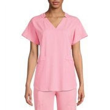 ClimateRight by Cuddl Duds Women’s and Women's Plus Woven Twill V-Neck Scrub Top with Silver Ion Anti-Bacterial Technology