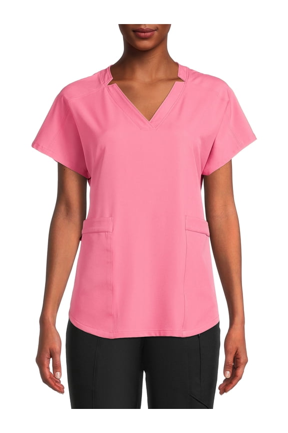 ClimateRight by Cuddl Duds Women’s and Women's Plus Woven Twill V-Neck Scrub Top with Silver Ion Anti-Bacterial Technology