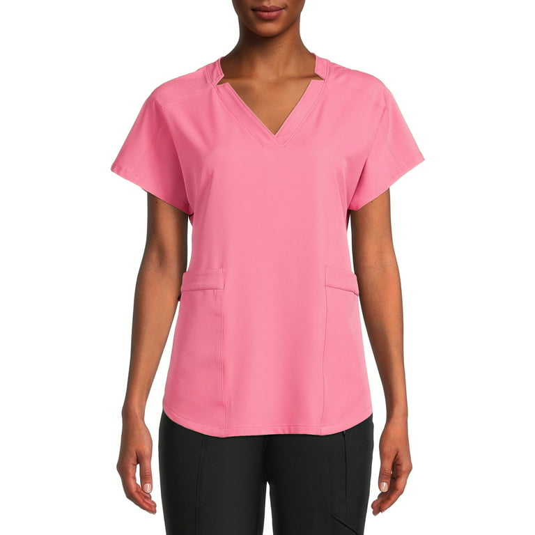 ClimateRight by Cuddl Duds Women’s and Women's Plus Woven Twill V-Neck  Scrub Top with Silver Ion Anti-Bacterial Technology