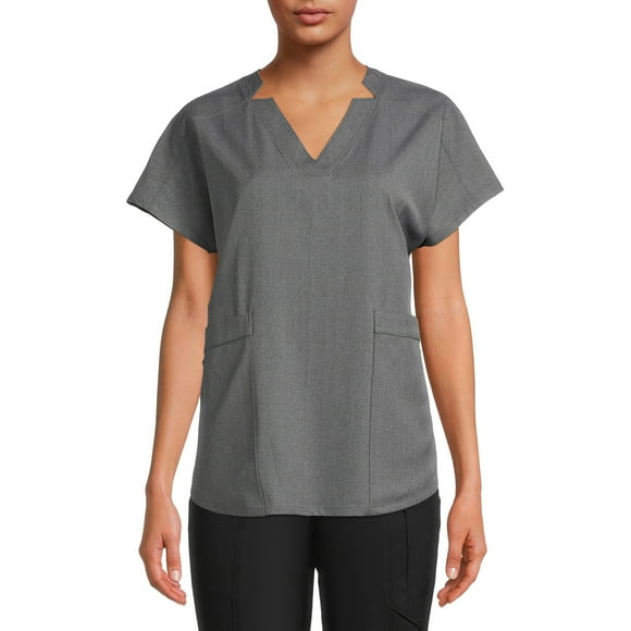 ClimateRight by Cuddl Duds Women’s and Women's Plus Woven Twill V-Neck Scrub Top with Silver Ion Anti-Bacterial Technology