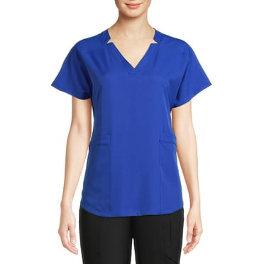 ClimateRight by Cuddl Duds Women’s and Women's Plus Woven Twill V-Neck Scrub Top with Silver Ion Anti-Bacterial Technology