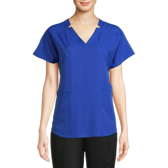ClimateRight by Cuddl Duds Women’s and Women's Plus Woven Twill V-Neck Scrub Top with Silver Ion Anti-Bacterial Technology