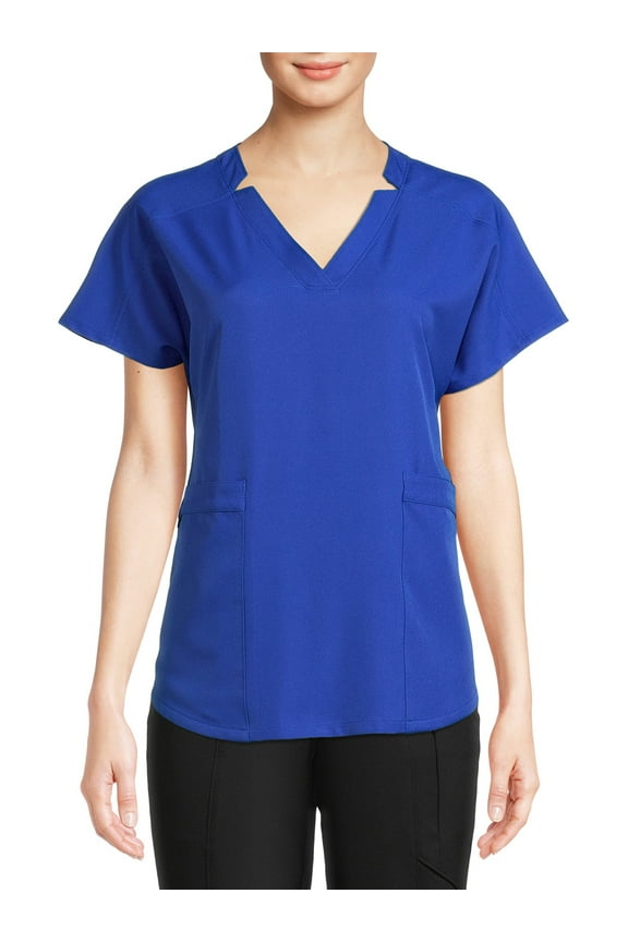 ClimateRight by Cuddl Duds Women’s and Women's Plus Woven Twill V-Neck Scrub Top with Silver Ion Anti-Bacterial Technology