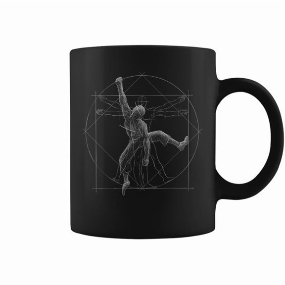 Climb On Vitruvian Man Inspired Drawing Bouldering Climber Coffee Mugs