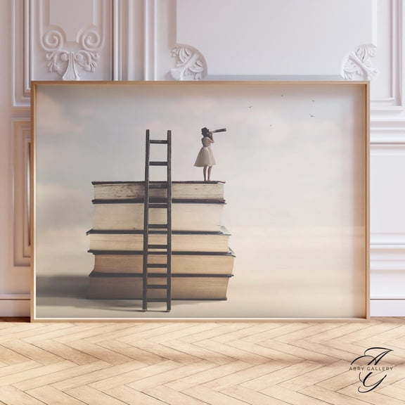 Climb To Knowledge Art Poster: Surreal Books & Future Vision, Unframed Poster Size 8x12
