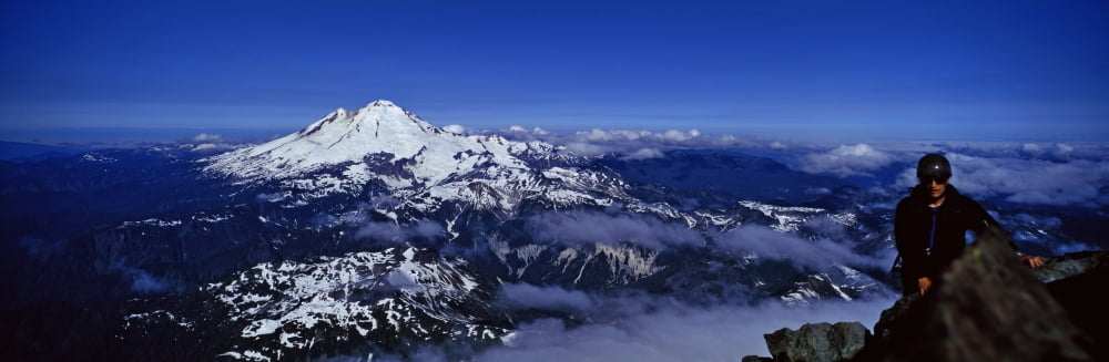 Climber on Mt Shuksan with Mt Baker in distance Cascade Range Whatcom County Washington State USA Canvas Art - Panoramic Images (27 x 9)