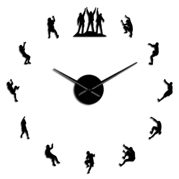 Climbing Adventure Mirror Effect 3D DIY Wall Clock Mountain Climber Sport Design Wall Hanging Big Time Clock Watch Gift For Him(Black,47inch)