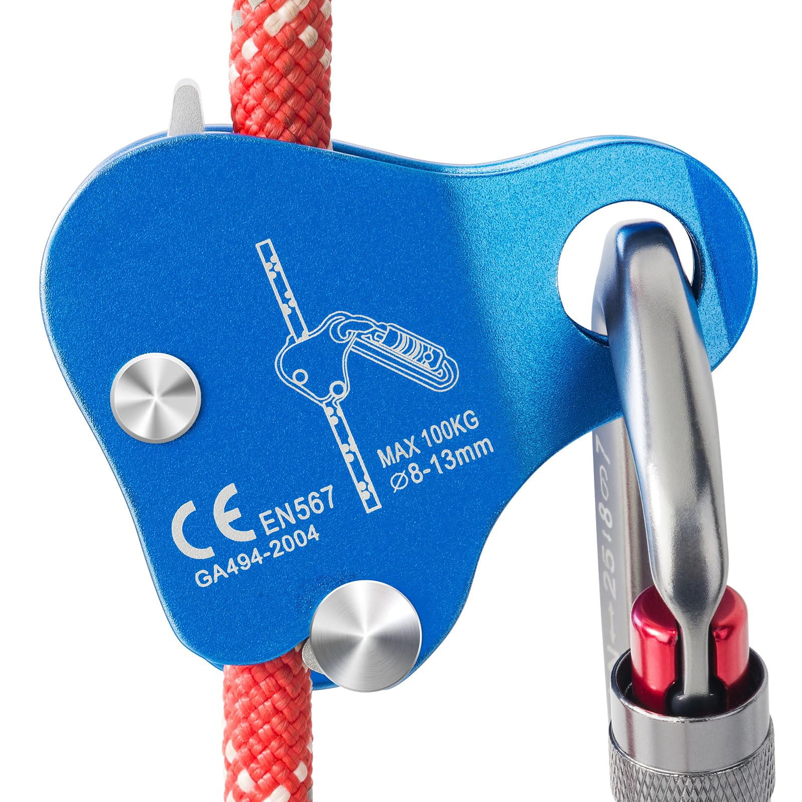 Climbing Ascender Rope Grab Fall Protection Belay Device Tree Climbing Gear Rappelling Equipment Rope Ascender for Rock Climbing Mountaineering Arborist Caving Rescue Aerial Work 8-12 mm Ropes