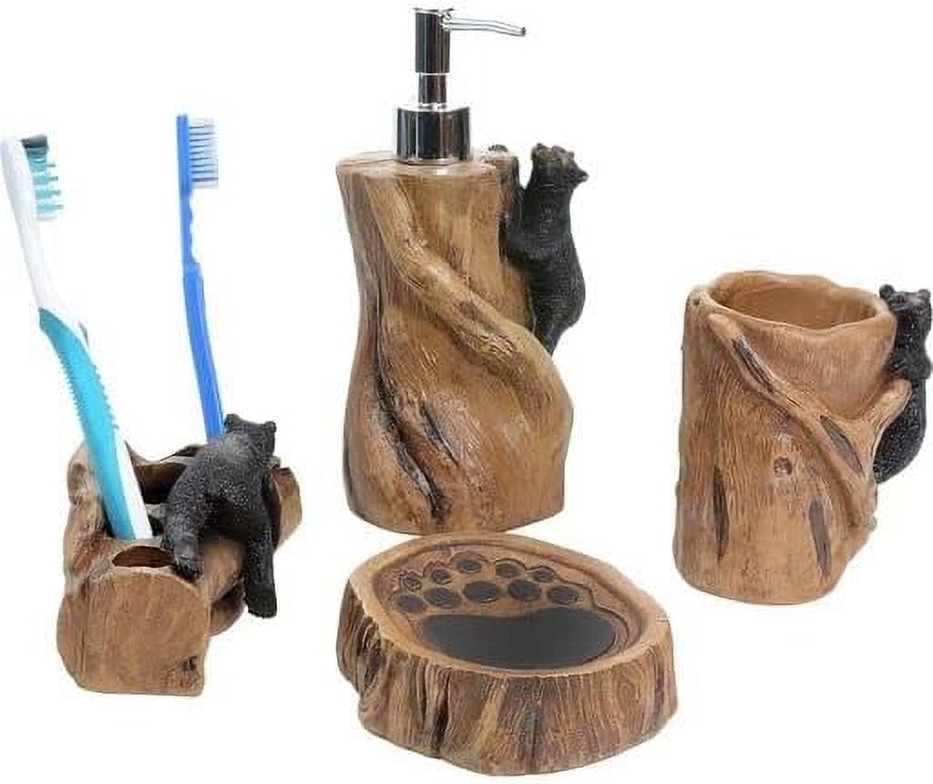 Climbing Black Bears Bath Set – Rustic Lodge Polyresin Bathroom ...