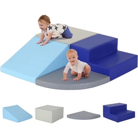 Climbing Blocks for Toddlers 1-3, 4-Piece Crawl and Climb Soft Foam Baby Climbing Blocks, Babies Activity Play Structures Toddler Climbing Toys Indoor, Blue