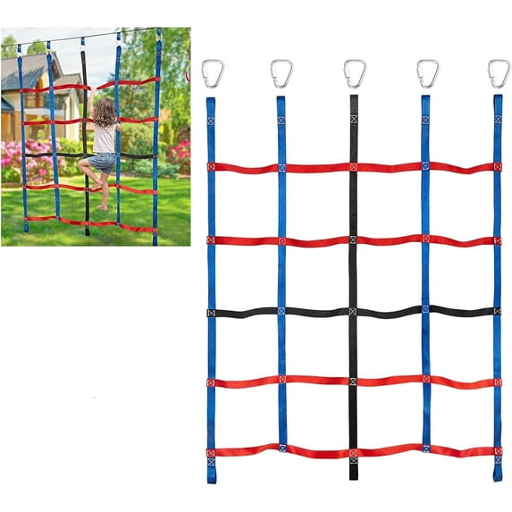 Climbing Cargo Net for Kids Ninja Net Climbing Swingset Polyester Rope Ladder for Jungle Gyms Playground Ribbon Net Obstacle Course Training Climbing Net for Outdoor Treehouse