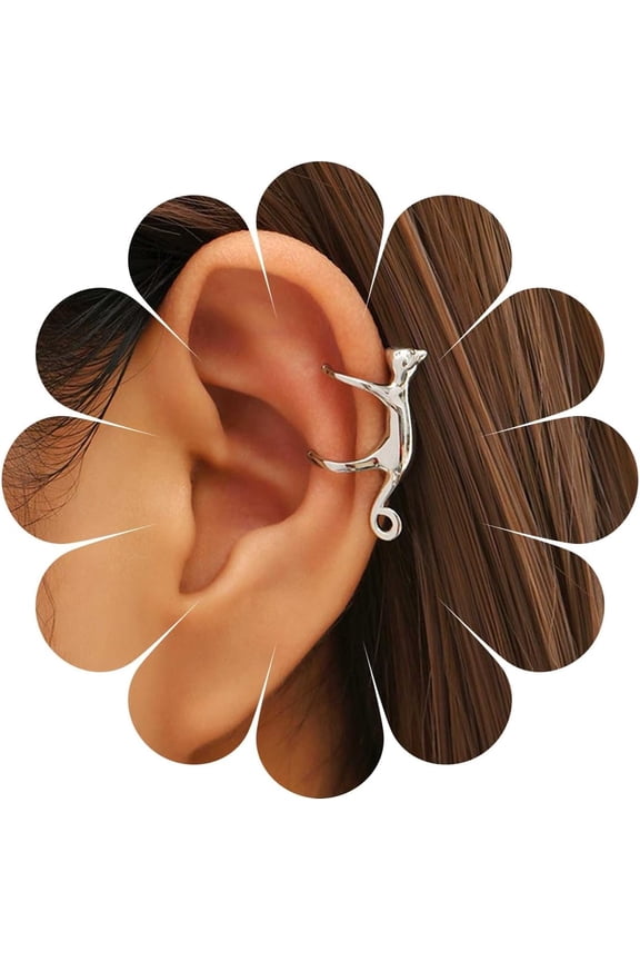 Climbing Cat Ear Cuff Earrings - Gold Helix Ear Clip Cartilage Earrings for Women