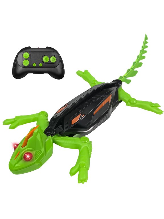 Electronic Wall Climbing Chameleon, Rechargeable Wall Crawler Lizard, Remote Control Robot Prank Toy for Kids, Green, LED Eyes, Ages 4+, 1 Pack