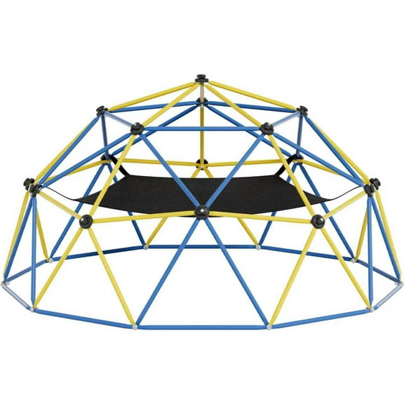 Climbing Dome,10FT Dome Climber with Hammock, Outdoor Play Equipment for 3 to 10 Children, Supports Jungle Gym up to 1,000 lbs, Rust Resistant, Easy to Assemble, Gift for Kids, Blue+Yellow