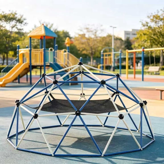 Climbing Dome,10FT Dome Climber with Hammock, Outdoor Play Equipment for 3 to 10 Children, Supports Jungle Gym up to 1,000 lbs, Rust Resistant, Easy to Assemble, Gift for Kids, Blue+White