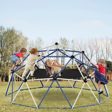 Climbing Dome,10FT Dome Climber with Hammock, Outdoor Play Equipment for 3 to 10 Children, Supports Jungle Gym up to 1,000 lbs, Rust Resistant, Easy to Assemble, Gift for Kids, Blue+White
