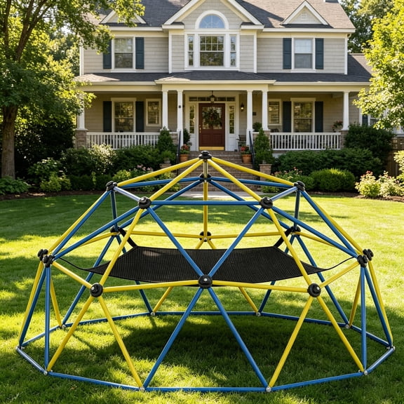 Climbing Dome,10FT Dome Climber with Hammock, Outdoor Play Equipment for 3 to 10 Children, Supports Jungle Gym up to 1,000 lbs, Rust Resistant, Easy to Assemble, Gift for Kids, Blue+Yellow