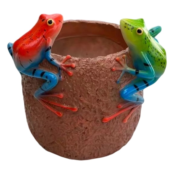 Climbing Frog Decorative Planter Pot Resin Outdoor Garden Planter Retro Rustic Plant Pot for Succulents Herbs Small Plants Patio Yard Home Decor Red Single Pack