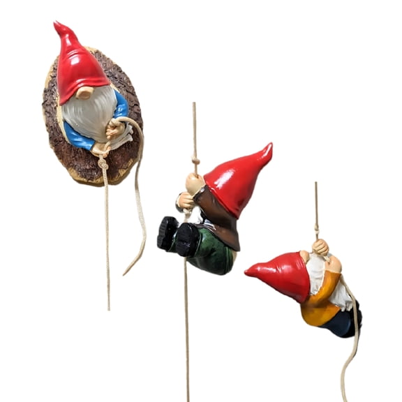 Climbing Gnomes Statue – Resin Tree Hugger Décor for Garden, Yard, Patio – 3 Playful Gnomes Climbing Rope – Fun Lawn Ornament for Trees, Fences, Walls – Whimsical Gift for Garden Lovers