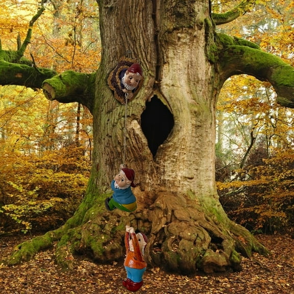 Climbing Gnomes Tree Hugger, Garden Gnome Statue Elf Out The Door Tree Hugger, Fairy Tree Peeker Hugger Garden Ornament Tree Decoration, Outdoor Whimsical Tree Statue-Garden Yard Art Ornaments