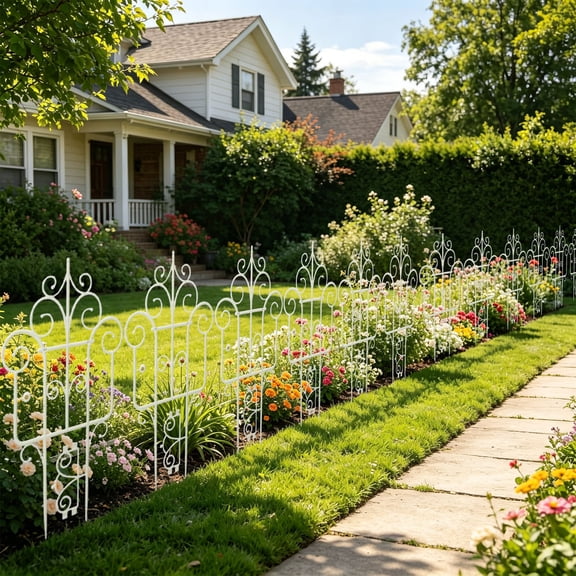 Climbing Greenery support, garden border fence, stackable plastic garden fence, picket style, weather-resistant, for lawn flowerbed vine edging yard outdoor decor