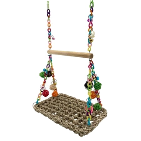 Climbing Hammock Cockatiel Toy Hammock Seagrass Mat Colorful Chewing Toy with Two Clips Parrot Swing Toy for Accessories Macaws