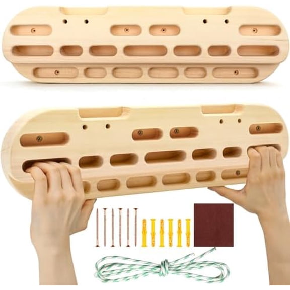 Climbing Hangboard Rock Climbing Fingerboard Gifts Portable Mounted Training Station Pull Up Bar Wooden Hand Grip Strengthener Exerciser with Installation Kit and Rope for Climbers Athletes