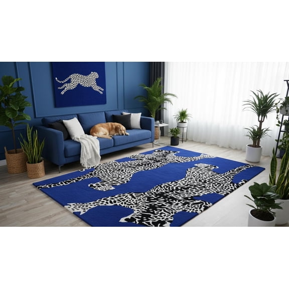 Climbing Jaguar Modern Handmade Wool Area Rug – 5 x 5 FT Round Animal Print Carpet for Living Room, Bedroom & Dining Room by Avyay Rugs