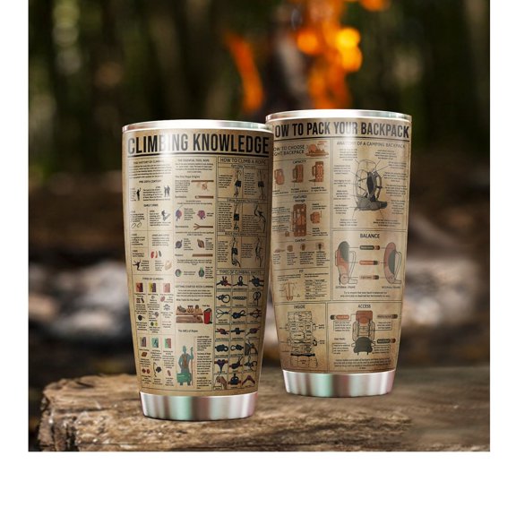 Climbing Knowledge 20 oz Tumbler, How To Pack Your Backpack, Gift for Climber, Campfire Gift, Backpacker Gift, Gifts for Boyfriend, Christmas Gift