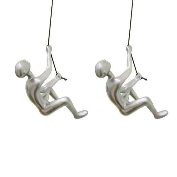 Climbing Man Classic Wall-Art Sculpture | 2-Pack | Silver
