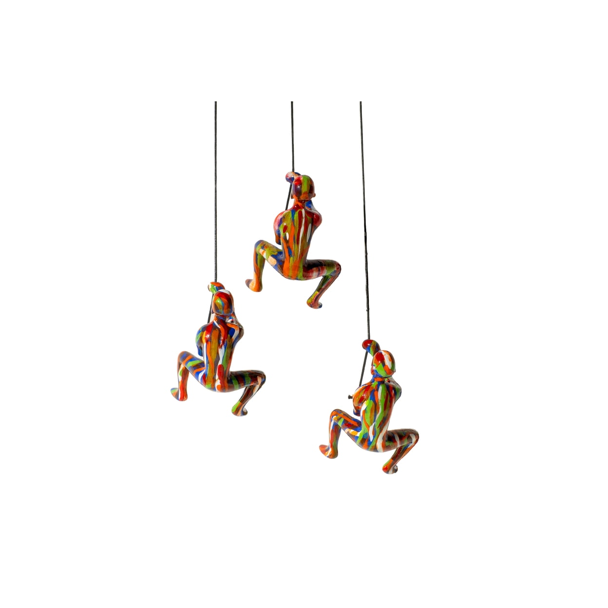Multicolor Resin Climbing Man Wall Art Sculpture Set with Leather Rope
