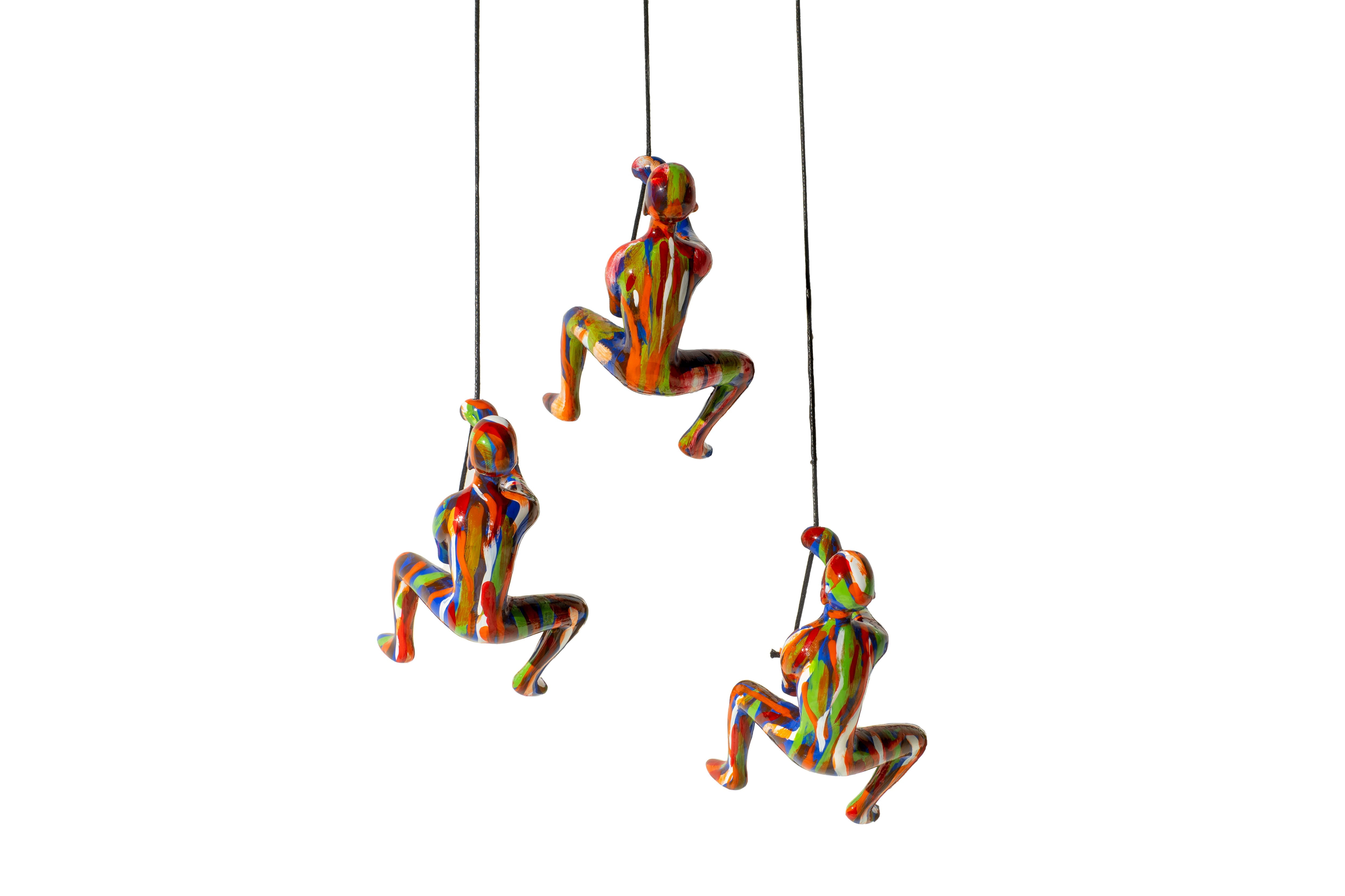 Multicolor Resin Climbing Man Wall Art Sculpture Set with Leather Rope