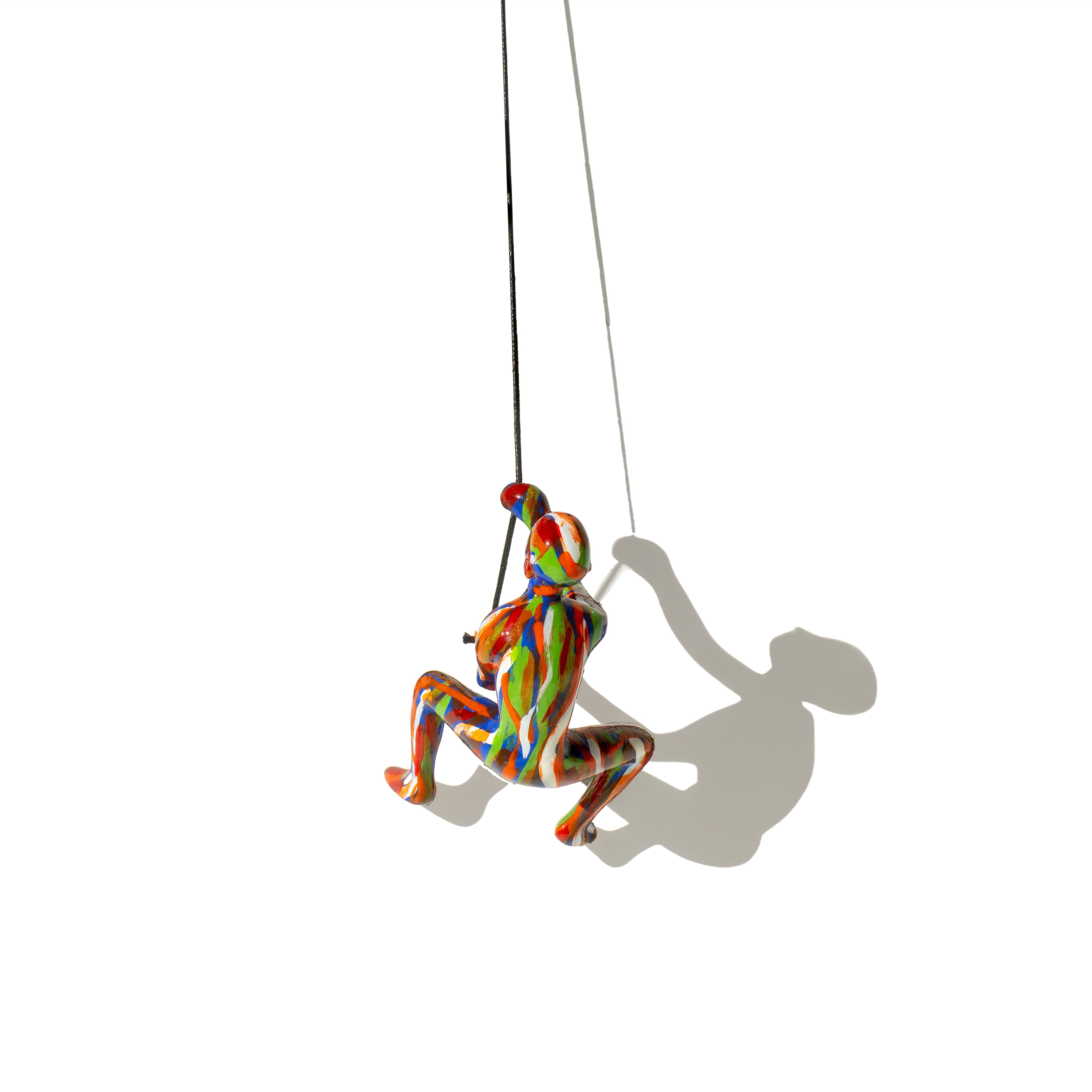 Multicolor Resin Climbing Man Wall Sculpture with Leather Rope