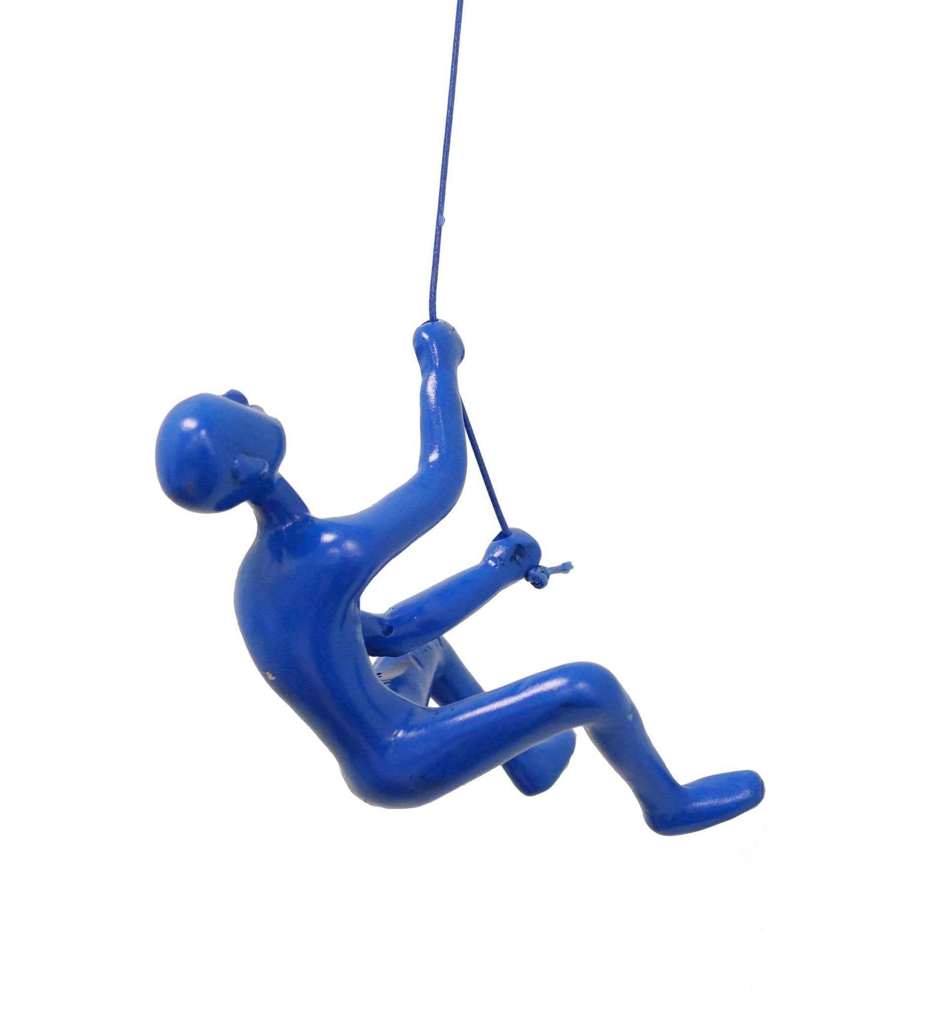 Blue Resin Climbing Man Wall Sculpture with Leather Rope