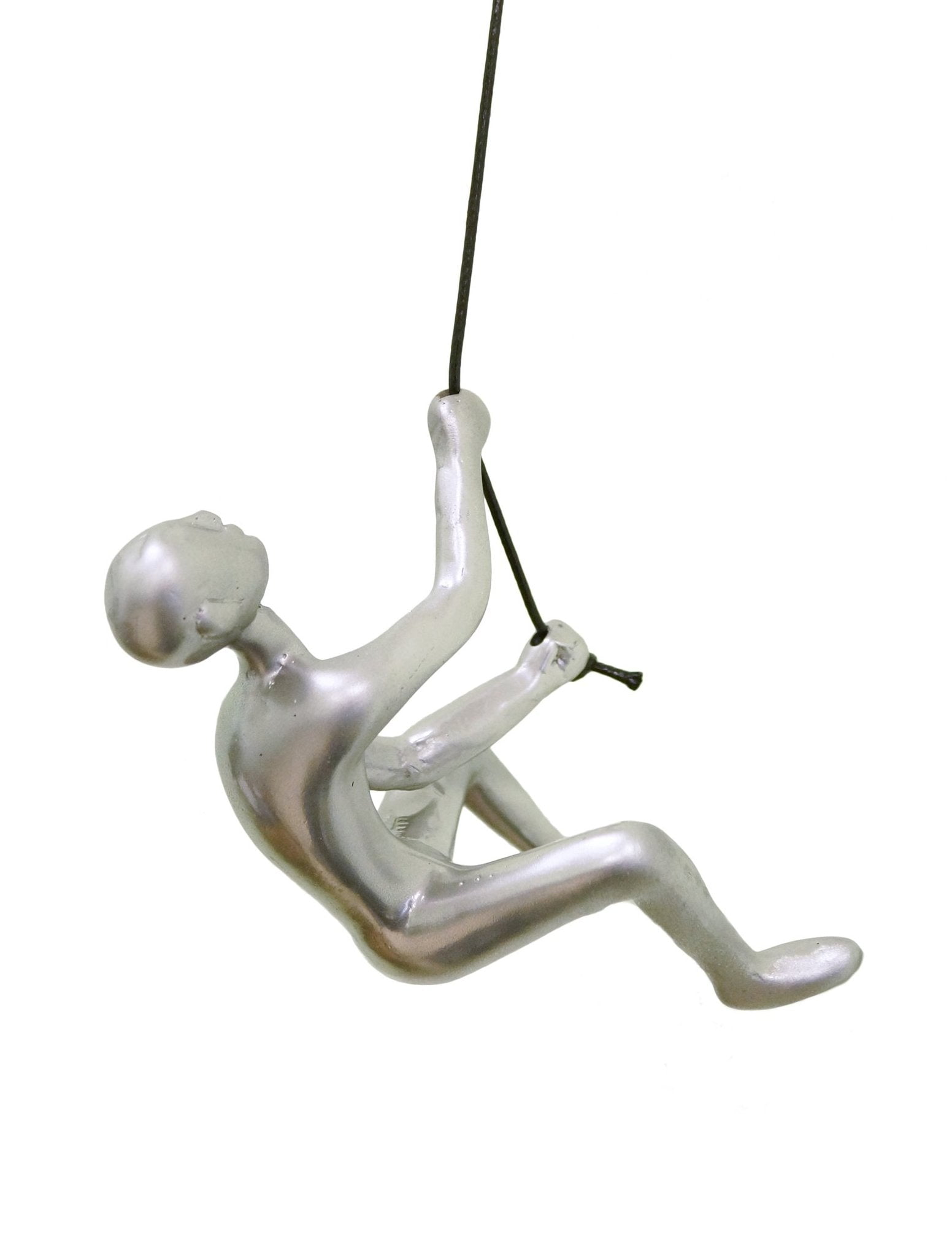 Silver Resin Climbing Man Wall Sculpture with Leather Rope