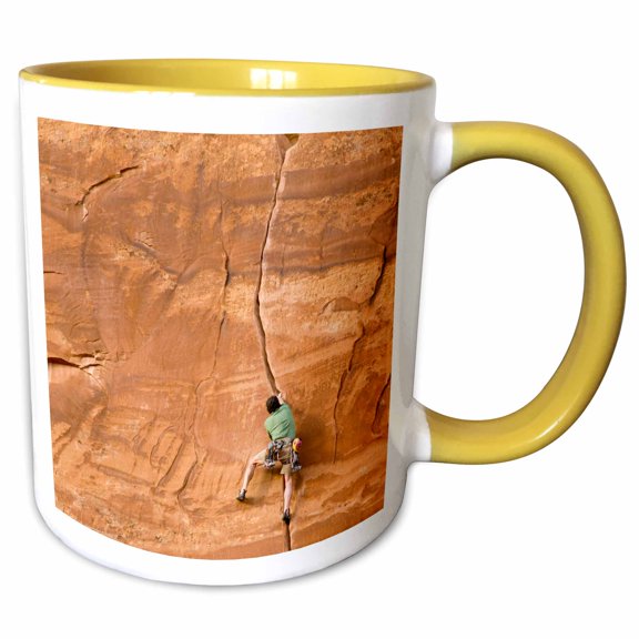 3drose, Climbing, Moab Desert Adventures, Near Moab, Utah - Us45 Hga0280 - Howie Garber, 11oz Two-tone Yellow Mug